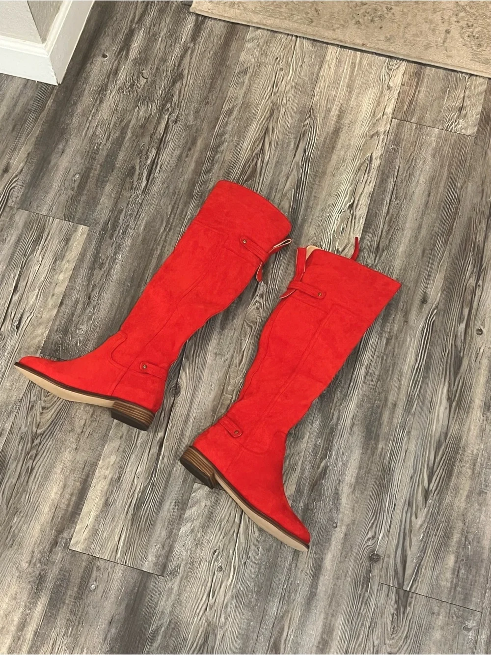 FSJ Red Over-the-Knee Suede Boots for Women